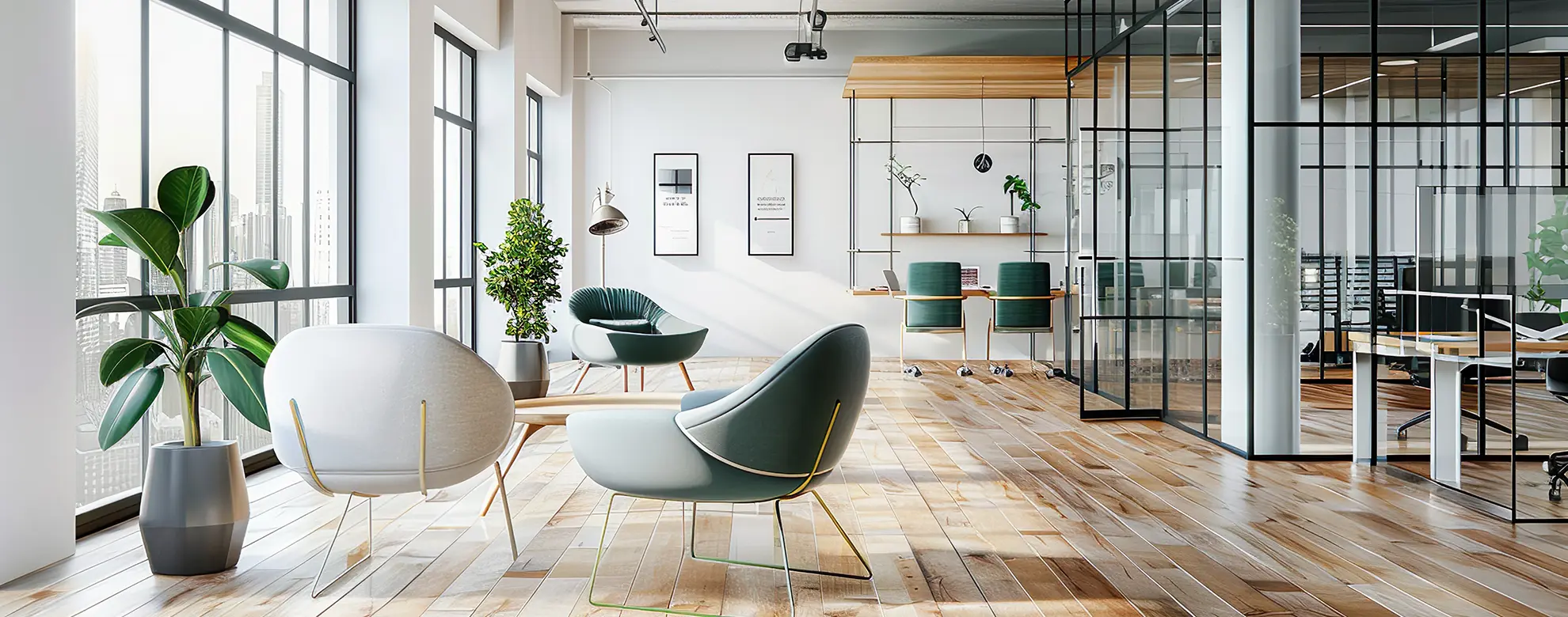 Modern office interior with furniture setup